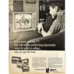 Zenith Portable TV "The Quality Goes in Before Name Goes On" Vtg Print Ad 1967
